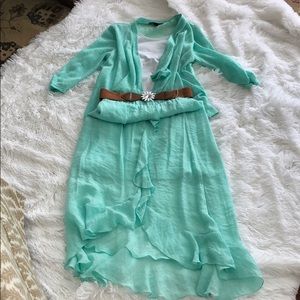 Aqua Matching Shirt and High/Low Skirt